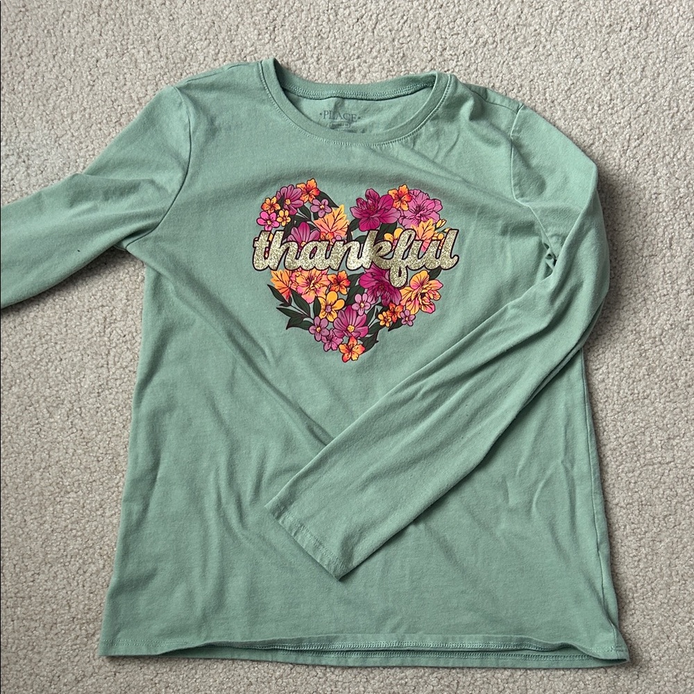 The Children's Place Green Floral Heart Long Sleeve Tee
